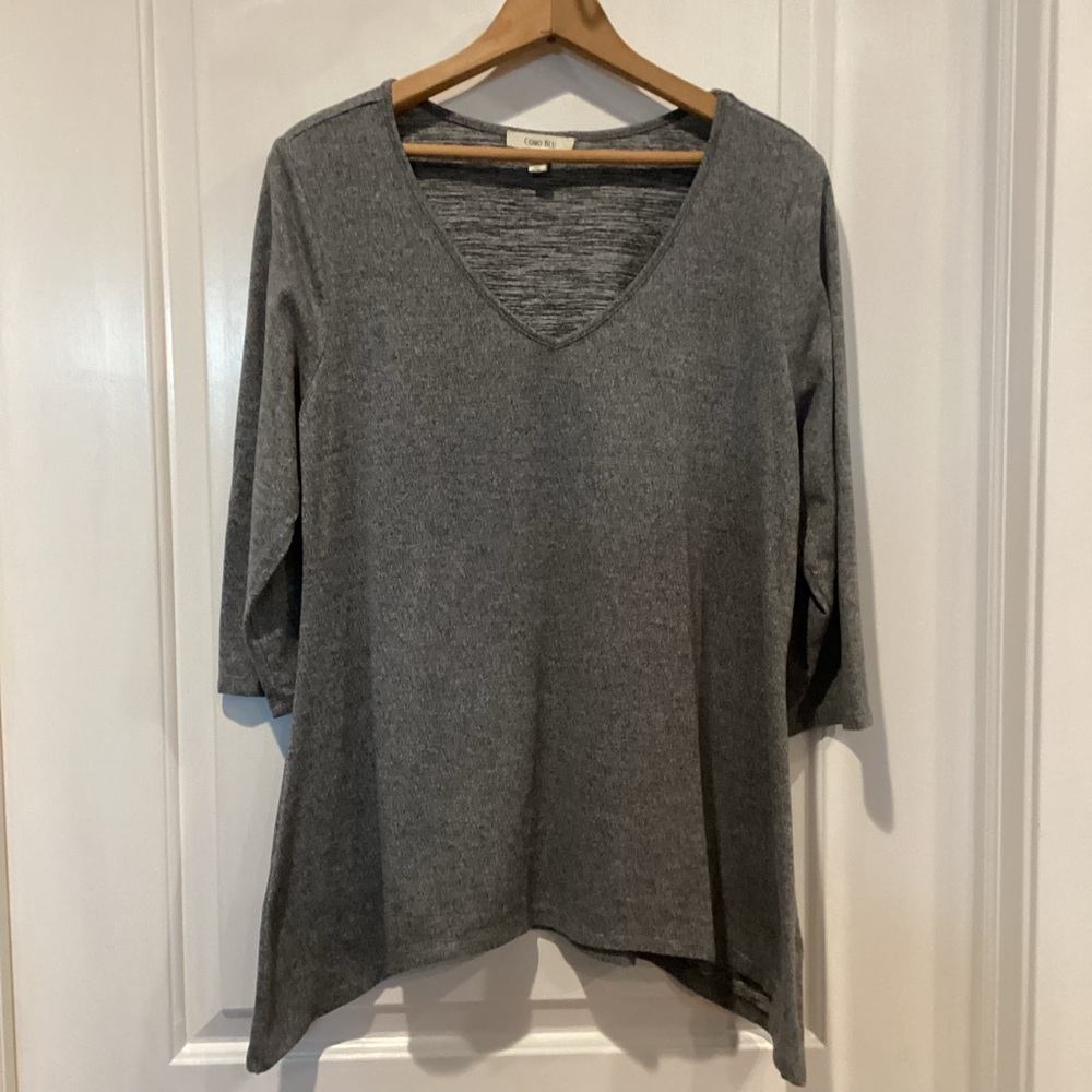 Elegant Gray V-Neck Long Sleeve Top